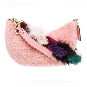 RARE! Coach Pink Shearling Shoulder Bag with Multicolor Shearling Chain Strap!